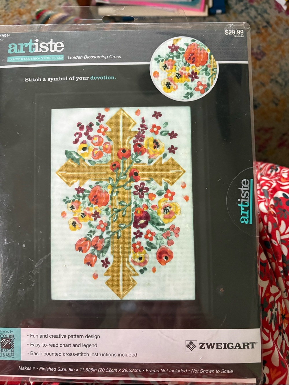 artis Golden Cross with Floral Accents - Gold, Orange, Red, Yellow, Green